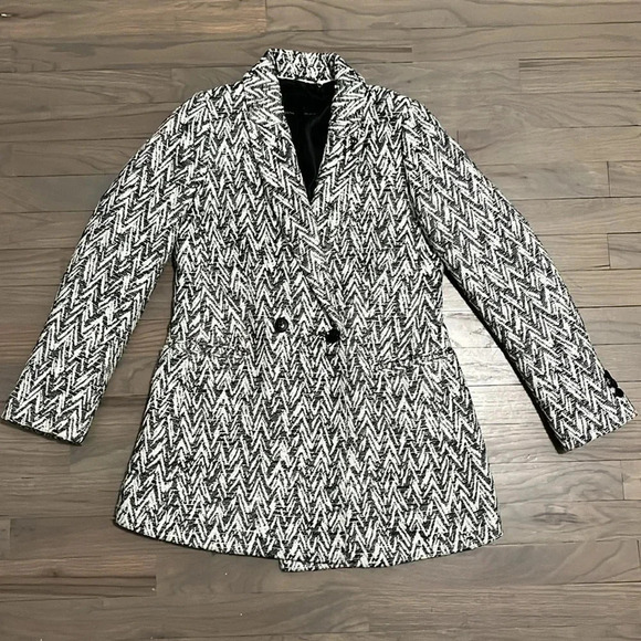 Banana Republic Black and White Chevron Print Jaquard Coat Jacket Size XS - Picture 4 of 9